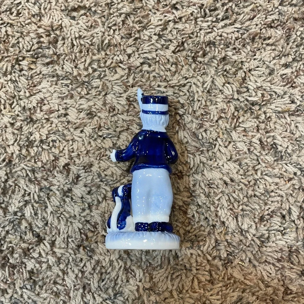 Vintage Blue Delft Boy and Dog Ceramic Figurine Hand Painted Collectible‎